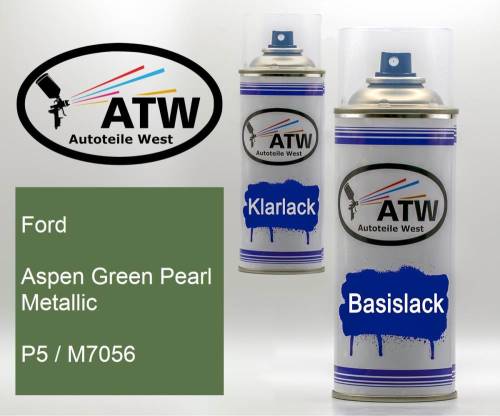 Ford, Aspen Green Pearl Metallic, P5 / M7056: 400ml Sprühdose + 400ml Klarlack - Set, von ATW Autoteile West.